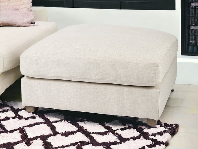 39" Beige Fabric and Brown Cocktail Ottoman