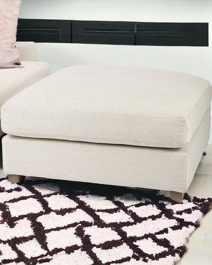 39" Beige Fabric and Brown Cocktail Ottoman