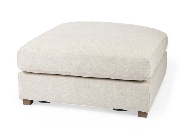 39" Beige Fabric and Brown Cocktail Ottoman
