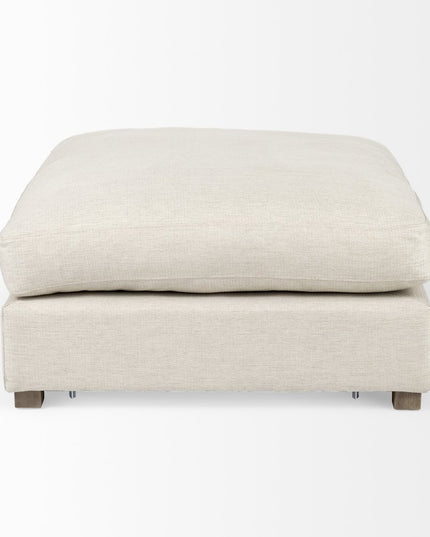 39" Beige Fabric and Brown Cocktail Ottoman