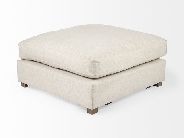 39" Beige Fabric and Brown Cocktail Ottoman