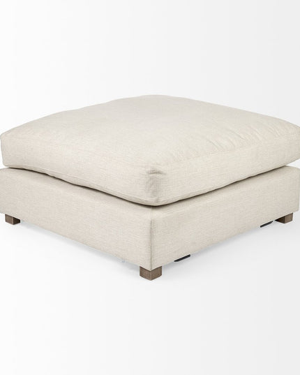 39" Beige Fabric and Brown Cocktail Ottoman