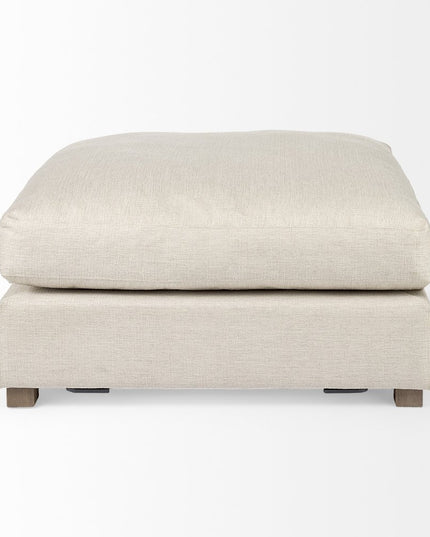 39" Beige Fabric and Brown Cocktail Ottoman
