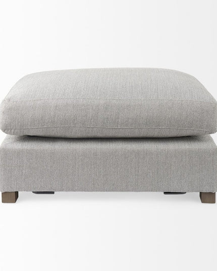 26" Light Gray Fabric and Brown Cocktail Ottoman