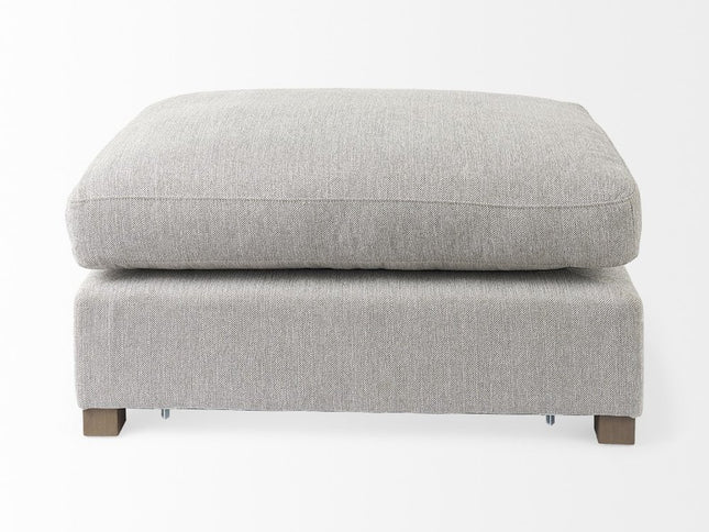 26" Light Gray Fabric and Brown Cocktail Ottoman