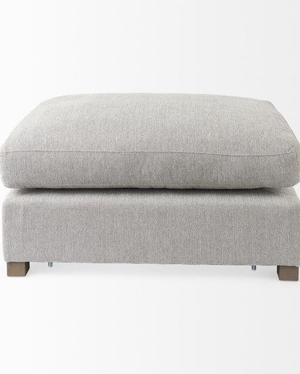 26" Light Gray Fabric and Brown Cocktail Ottoman