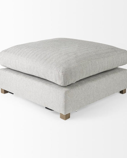 39" Light Gray Fabric and Brown Cocktail Ottoman
