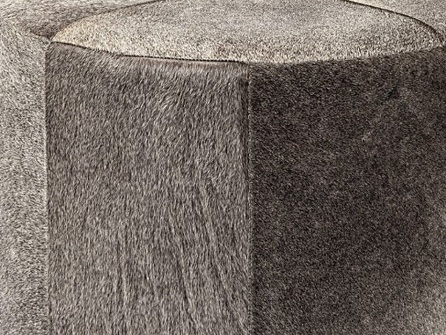 20" Gray Wool And Brown Footstool Ottoman