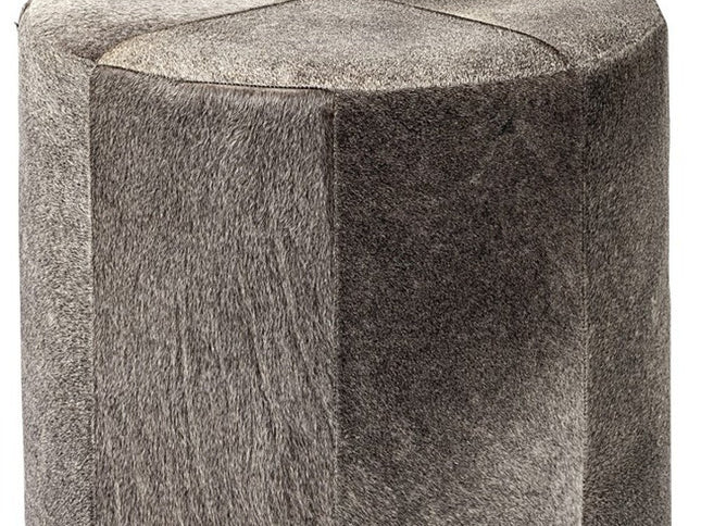 20" Gray Wool And Brown Footstool Ottoman