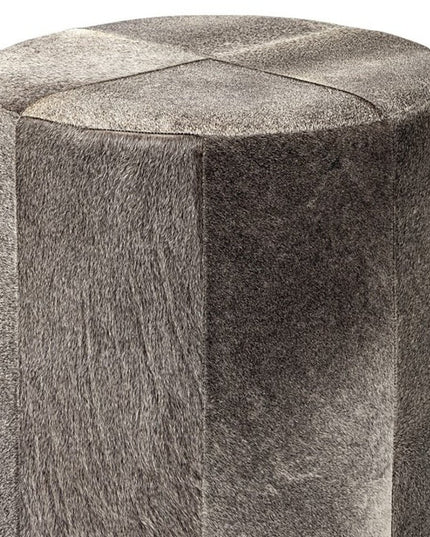 20" Gray Wool And Brown Footstool Ottoman