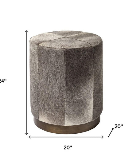 20" Gray Wool And Brown Footstool Ottoman