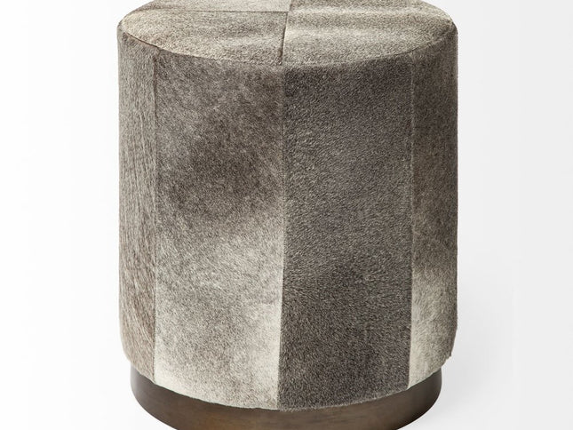 20" Gray Wool And Brown Footstool Ottoman