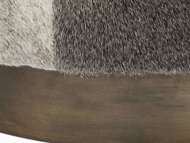 20" Gray Wool And Brown Footstool Ottoman