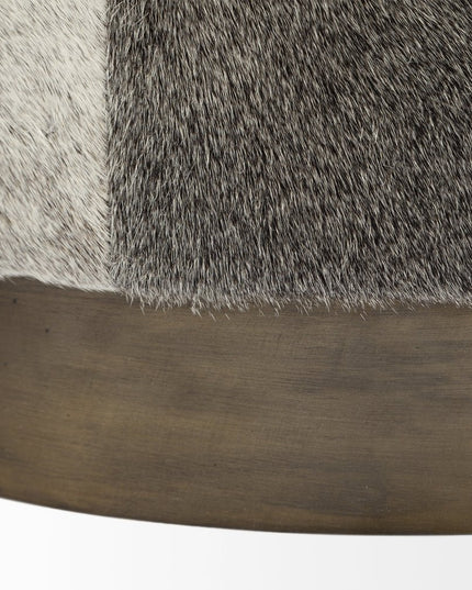 20" Gray Wool And Brown Footstool Ottoman