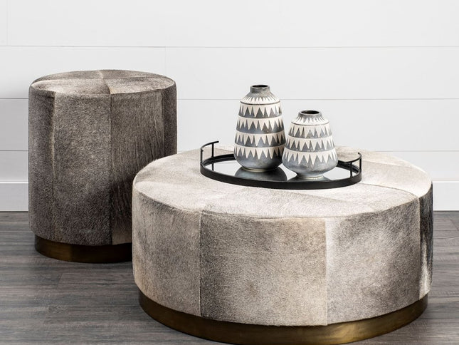 20" Gray Wool And Brown Footstool Ottoman