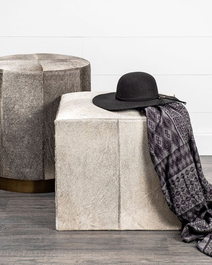 20" Gray Wool And Brown Footstool Ottoman