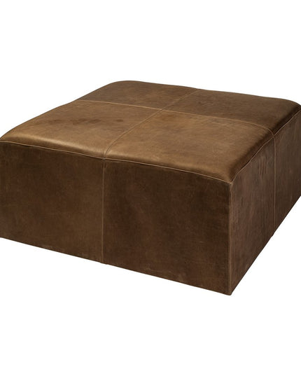 36" Brown Faux Leather Cube Ottoman