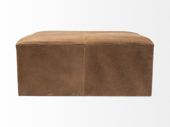 36" Brown Faux Leather Cube Ottoman