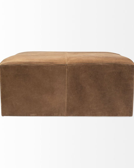 36" Brown Faux Leather Cube Ottoman
