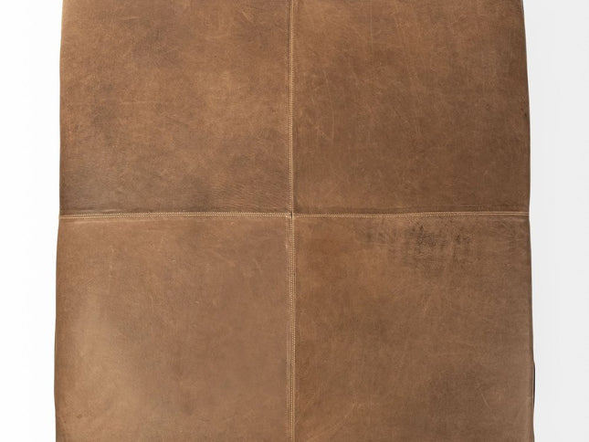 36" Brown Faux Leather Cube Ottoman