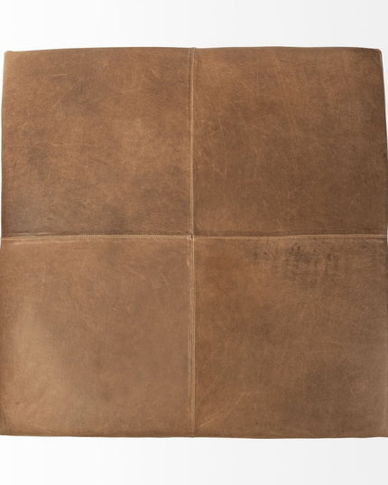 36" Brown Faux Leather Cube Ottoman