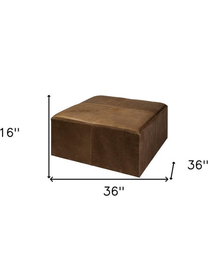 36" Brown Faux Leather Cube Ottoman