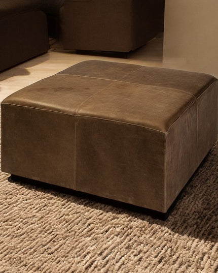 36" Brown Faux Leather Cube Ottoman