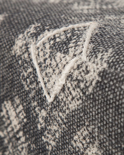 19" Gray Cotton and Brown Cube Ottoman