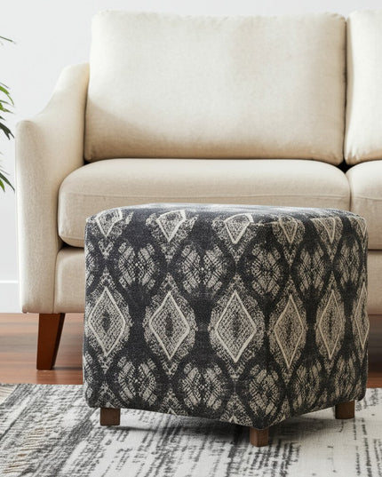 19" Gray Cotton and Brown Cube Ottoman