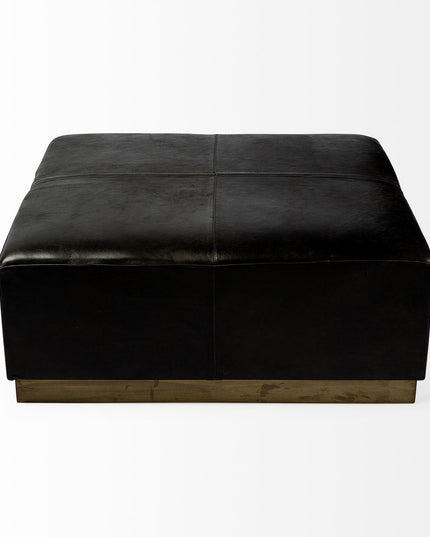 36" Black Faux Leather and Brown Footstool
