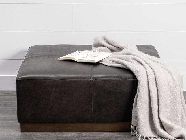 36" Black Faux Leather and Brown Footstool