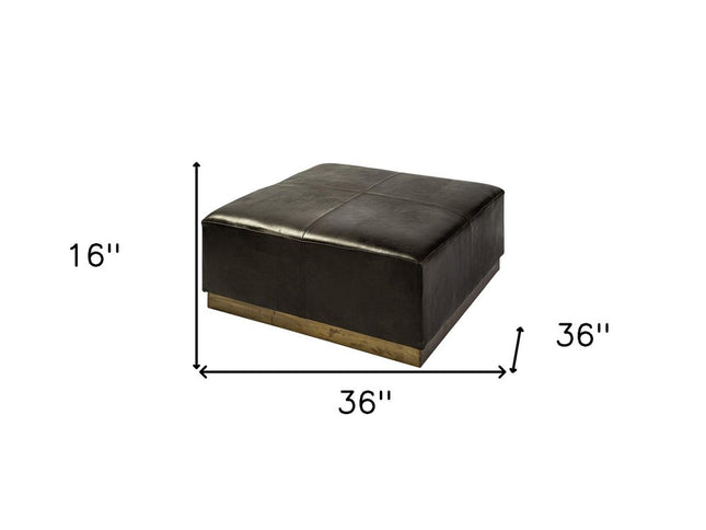 36" Black Faux Leather and Brown Footstool