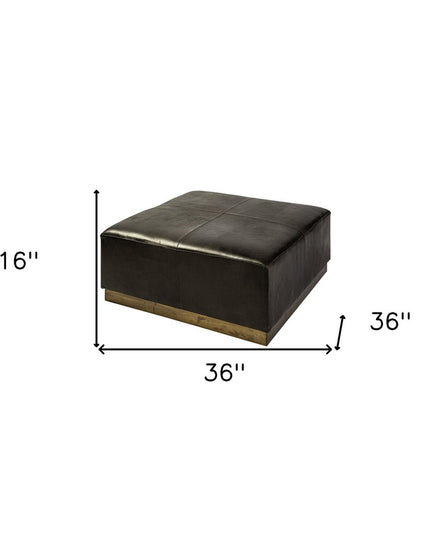 36" Black Faux Leather and Brown Footstool