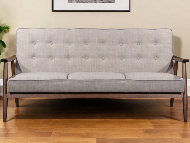 69" Beige Polyester Sofa With Brown Legs
