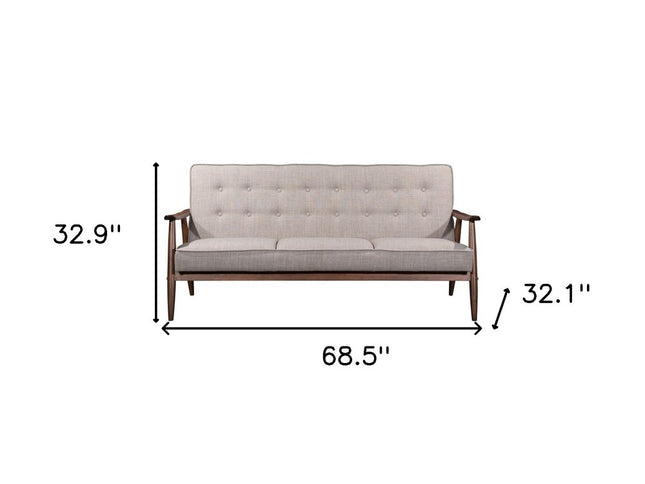 69" Beige Polyester Sofa With Brown Legs