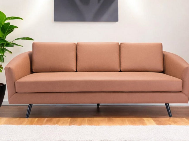 79" Brown Faux Leather Sofa With Black Legs