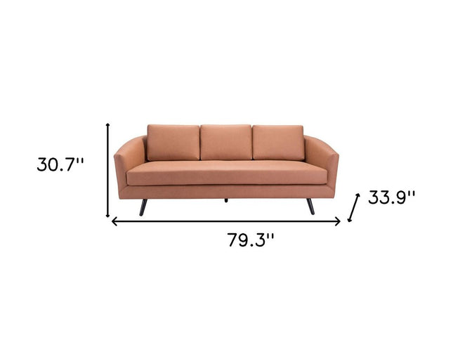 79" Brown Faux Leather Sofa With Black Legs