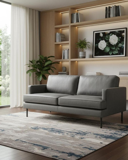 72" Gray Faux Leather Sofa
