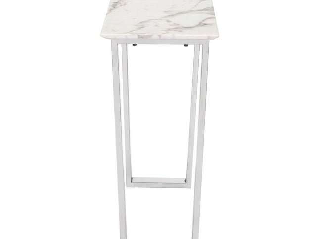 47" White and Silver Faux Marble Sled Console Table