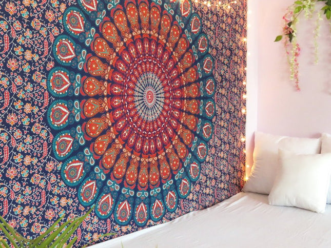 Blue and Orange Floral Cotton