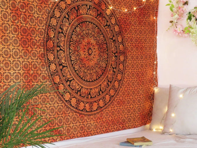 Orange and Black Floral Cotton