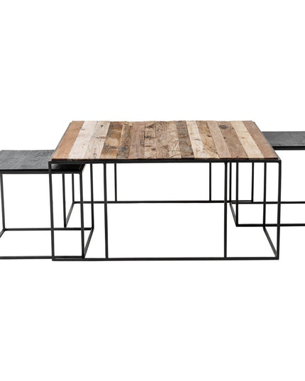 Set of Three 39" Brown And Black Solid Wood And Iron Square Nested Coffee Tables