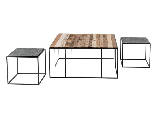 Set of Three 39" Brown And Black Solid Wood And Iron Square Nested Coffee Tables