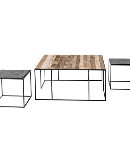 Set of Three 39" Brown And Black Solid Wood And Iron Square Nested Coffee Tables