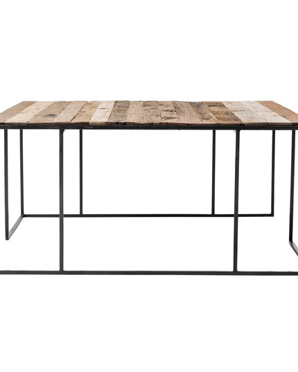 Set of Three 39" Brown And Black Solid Wood And Iron Square Nested Coffee Tables