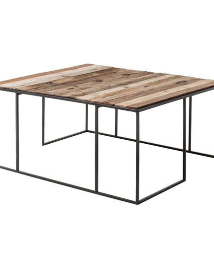 Set of Three 39" Brown And Black Solid Wood And Iron Square Nested Coffee Tables