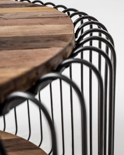 32" Natural And Black Solid Wood And Steel Round Coffee Table With Shelf