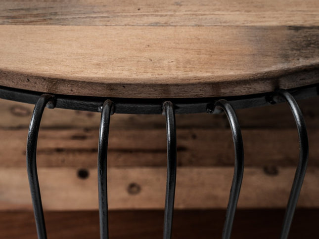 32" Natural And Black Solid Wood And Steel Round Coffee Table With Shelf