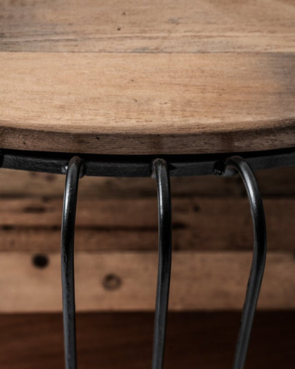 32" Natural And Black Solid Wood And Steel Round Coffee Table With Shelf