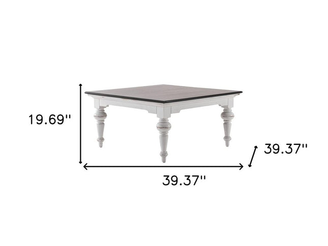 39" Brown and White Wood Square Distressed Coffee Table